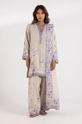 Stitched Embroidered Raw Silk Shirt + Shalwar + Dupatta